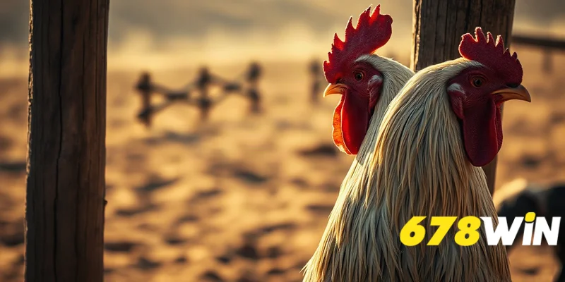 Cận cảnh lông gà và hàng rào gỗ cũ, ánh sáng ấm áp
