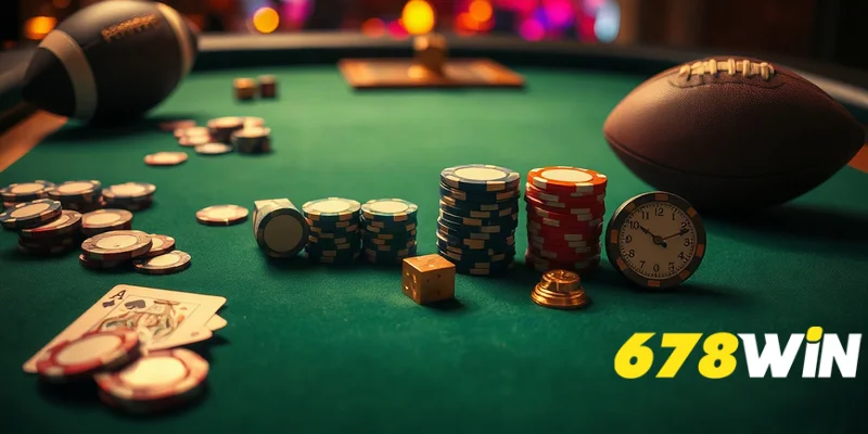 Các chip poker và bài trên bàn xanh, minh họa luật chơi poker online