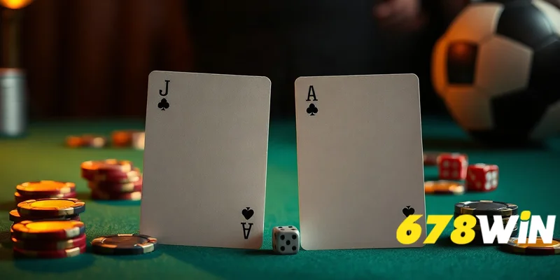 Bàn chơi Baccarat với bài và chip, ánh sáng kịch tính