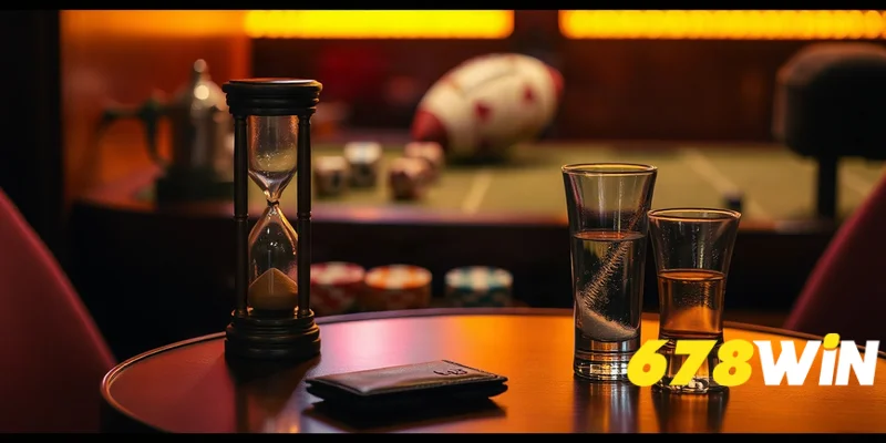 Góc bàn với đồng hồ cát và ví đóng, quản lý ngân sách