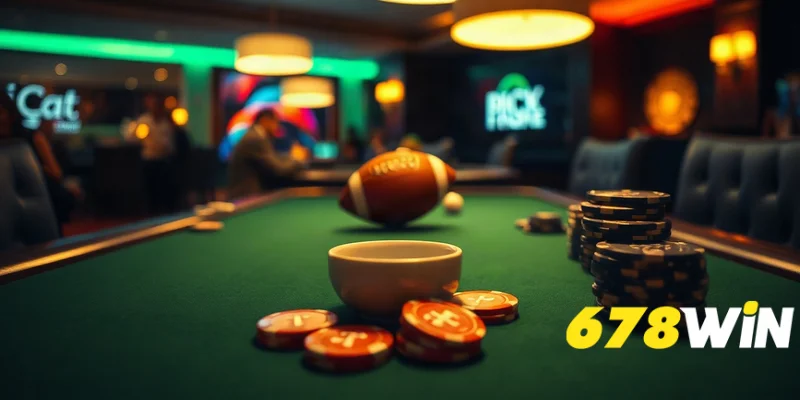 Bàn xóc đĩa online với bát úp và bốn đồng xu đỏ trắng trên nỉ xanh dưới đèn ấm