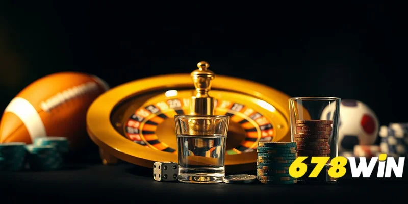 Vòng quay roulette đồng thau và chip dưới ánh sáng kịch tính