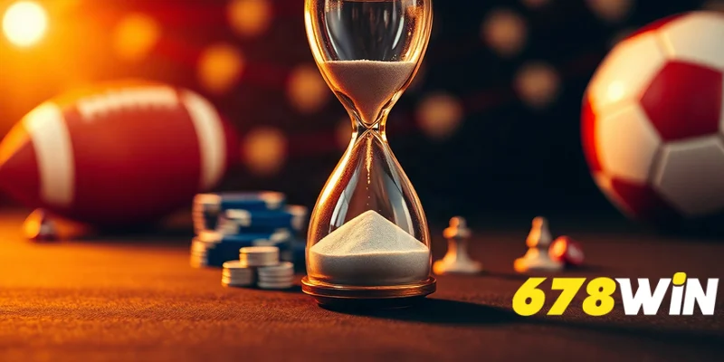 Đồng hồ cát chảy bên cạnh chip poker trên bàn tối