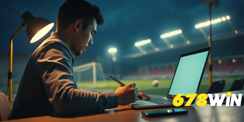 Người chơi đang nghiên cứu các loại kèo và cách đọc odds trong soi kèo thể thao cùng 678win