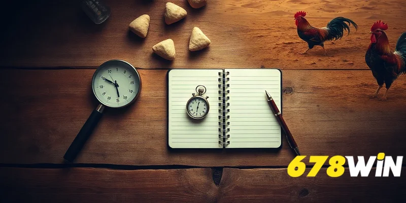 Cận cảnh kính lúp, đồng hồ bấm giây và sổ tay trên bàn gỗ, kiểm tra uy tín